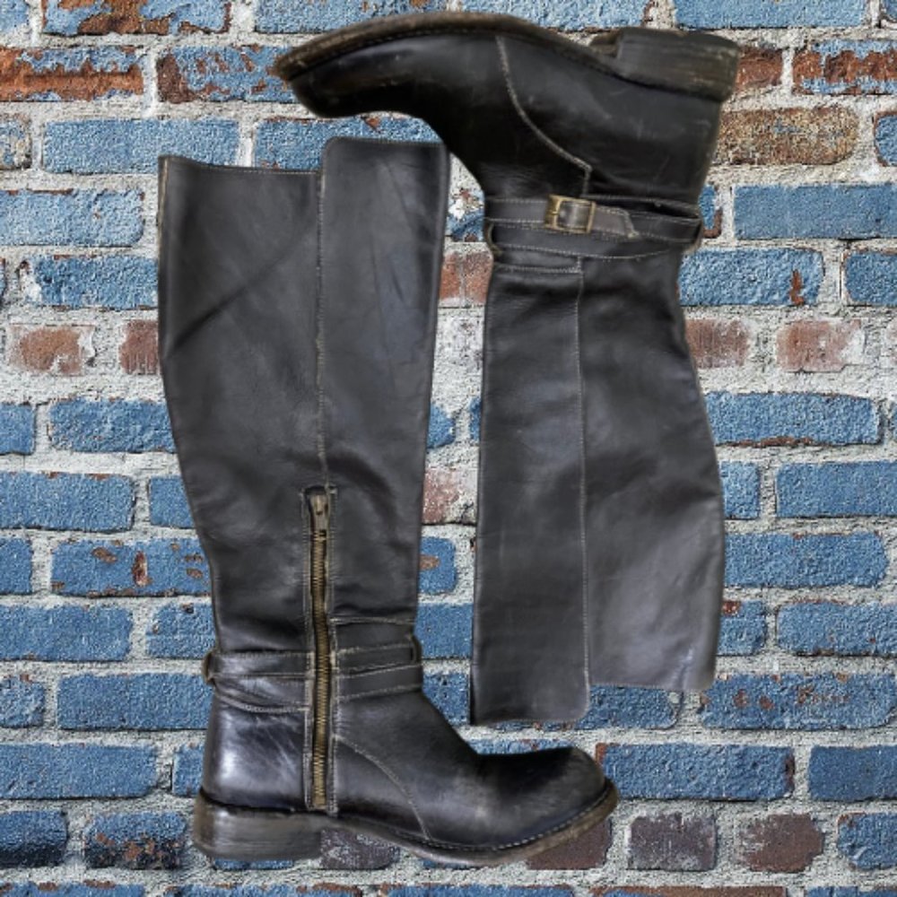 Bed Stu Cobbler Series Bristol  Distressed Leather Zip Knee High Boots